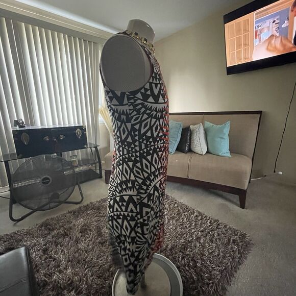 Frank Lyman BOLD Geometric Sheath Fitted Dress Black White Multi EUC Sz 12 Work - Picture 2 of 12